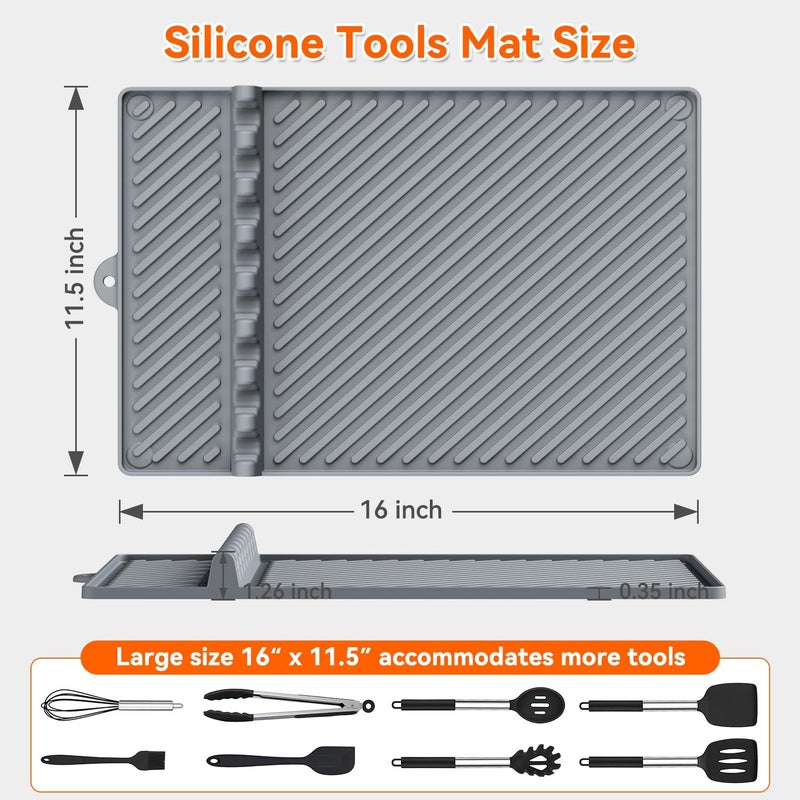 Protebox Silicone Griddle Mat for Blackstone - Magnetic Silicone Grill Tools Mat for Blackstone Accessories, Side Shelf Spatula Utensil Mats with Drip Pad for Outdoor BBQ Grill Kitchen Countertop (Gray 1-Pack) - Image 4